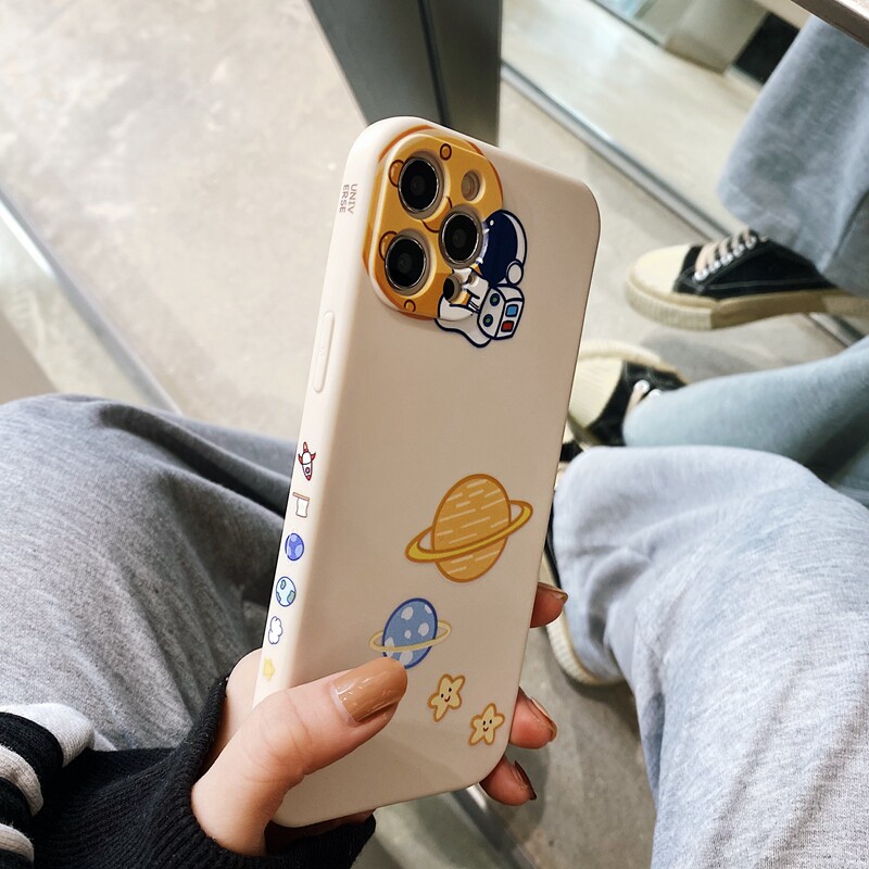 Apple 12 mobile phone protective shell side spaceman suitable for 11Pro anti-fall Max cute X couple XS tide brand XR soft se2 liquid 12mini all-inclusive ins wind 7p female 8p