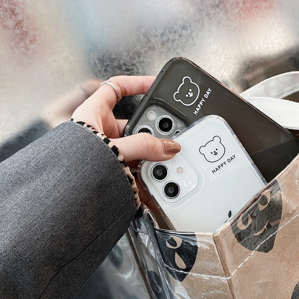 iPhone12 mobile phone case transparent bear suitable for 11pro couple xs trendy brand max cute xr silicone 7P transparent black 8plus anti-fall se2 all-inclusive x soft 12min