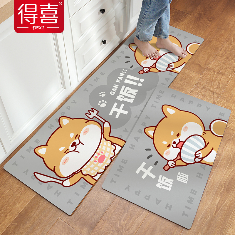 Kitchen floor mats oil-proof and waterproof leather mats household thickened PVC non-slip foot pads wash-free and wipeable kitchen carpets