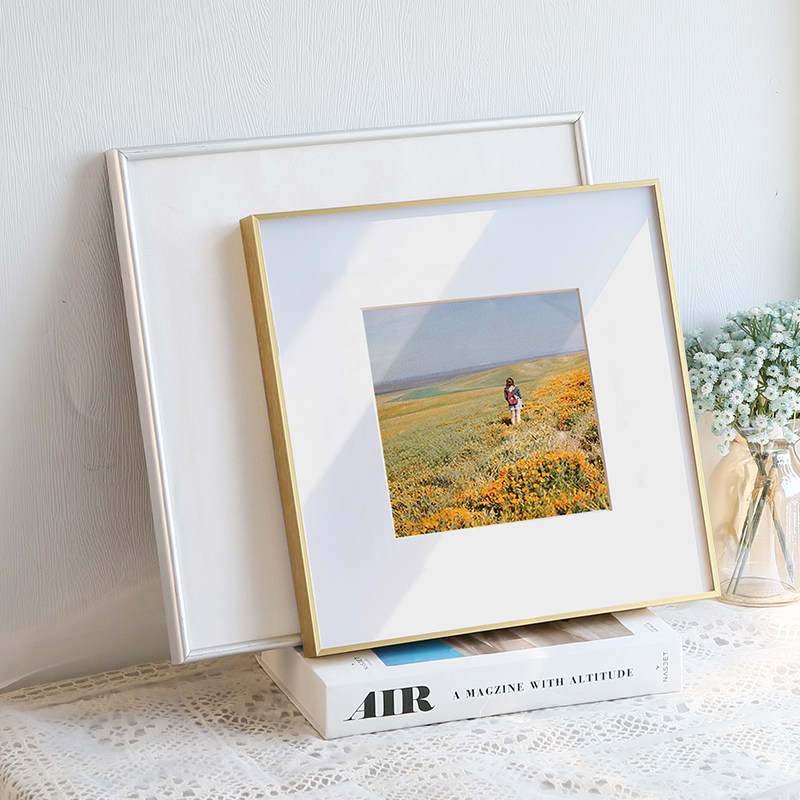 Square fine narrow side minimalist creative aluminum alloy photo frame Custom any size framed poster frame hanging wall set to do