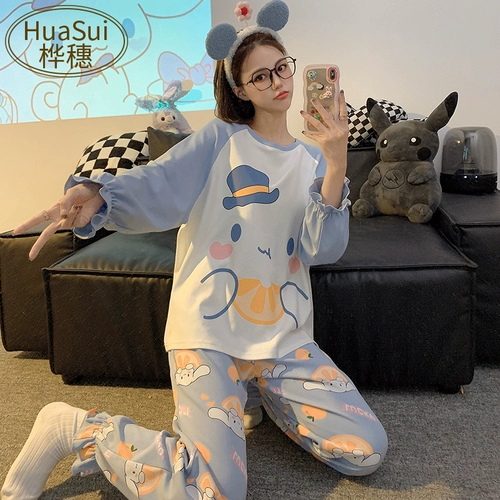 Осенняя демисезонная пижама, хлопковый лонгслив, милый комплект, 2024 года, популярно в интернете
