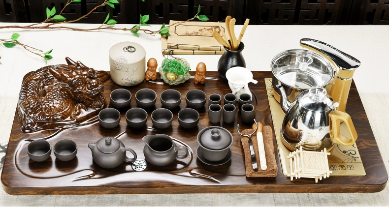 Bộ trà cát tím hoàn toàn tự động cho phòng khách gia đình tích hợp khay trà kungfu ấm trà tách trà trà đạo trà bàn trà gỗ nguyên khối
