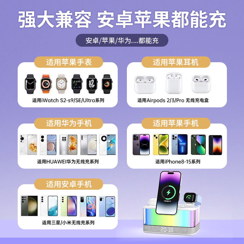 Magsafe Magnetic Three-In-One Wireless Charger with Speaker Suitable for iPhone 16 Apple 15 Fast Charging Apple Watch Stand iWatch Desktop Dock Airpods2 Headphones