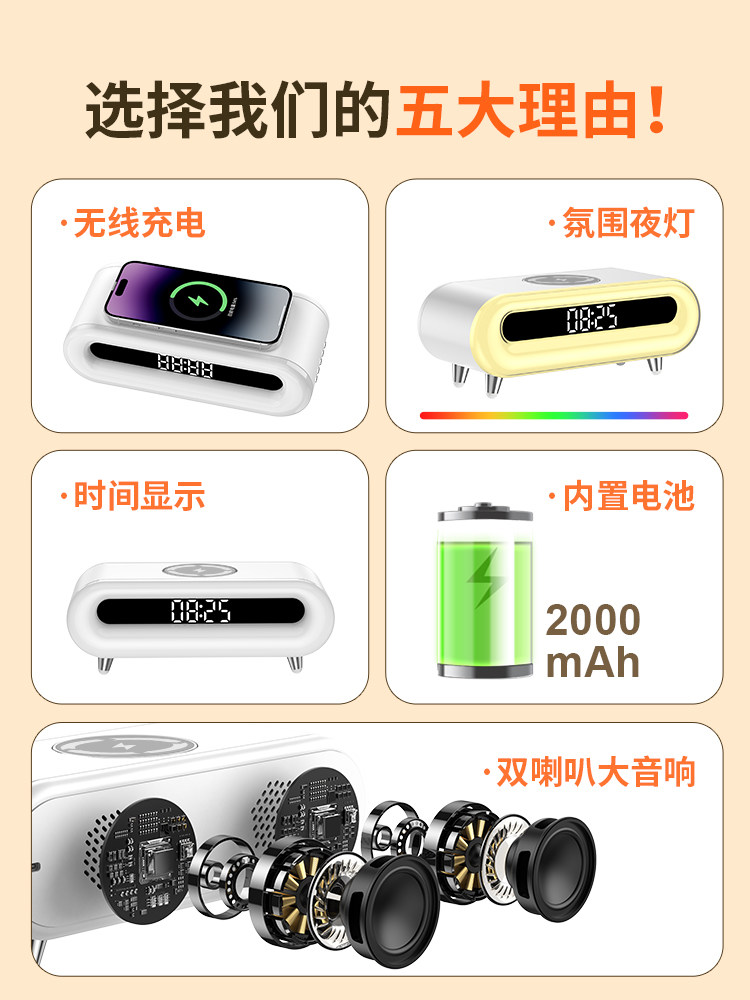 Desktop Bluetooth Audio Mobile Phone Wireless Speaker with Alarm Clock High Volume Small Office Atmosphere Light Ornament Gift