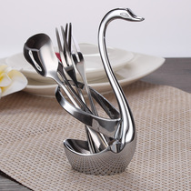 onlycook creative Cygnus stainless steel fruit fork set base Western tableware coffee spoon popular combination