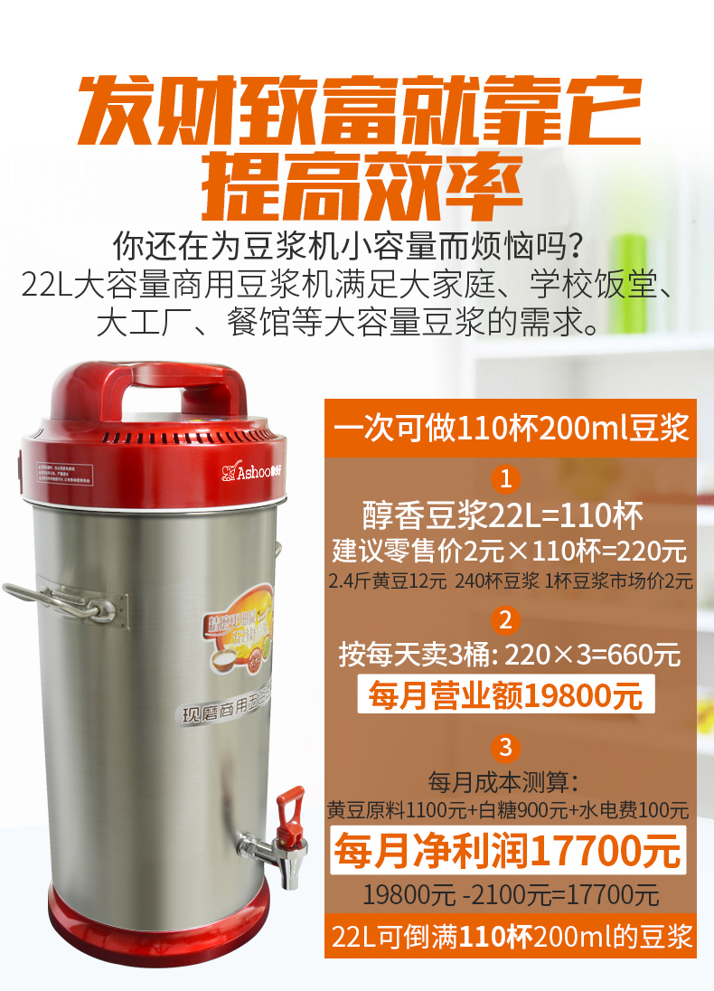 象好SH-22L大型商用豆浆机早餐食堂用全自动型加热现磨不锈钢饭店 