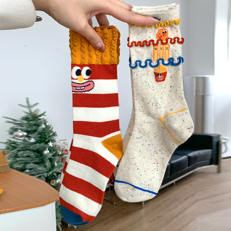 French Fries Socks for Women, Summer Quirky Cute Cartoon Mid-Calf Socks, Collaboration ins Trendy Internet Celebrity Spring and Autumn Korean Long Socks