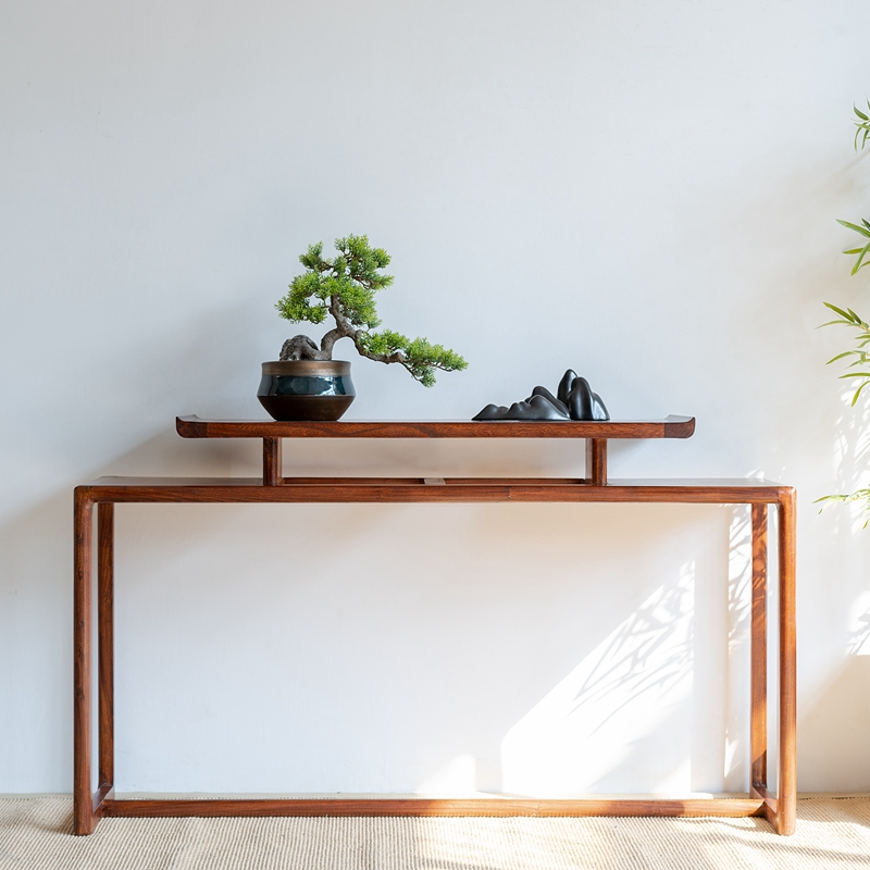 New Chinese-style foyer solid wood screen decoration porch cabinet Zen living room against the wall narrow table in the hall porch table table