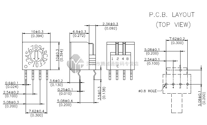 0-F switch đang xoay 8-bit 10-bit 16-bit dọc đang chuyển đổi quay switch đang tích cực 4: 1 sân 5.08MM.