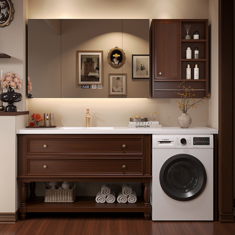 American-Style Balcony Washing Machine Integrated Bathroom Cabinet Combination, Floor-Standing Washbasin Sink Cabinet