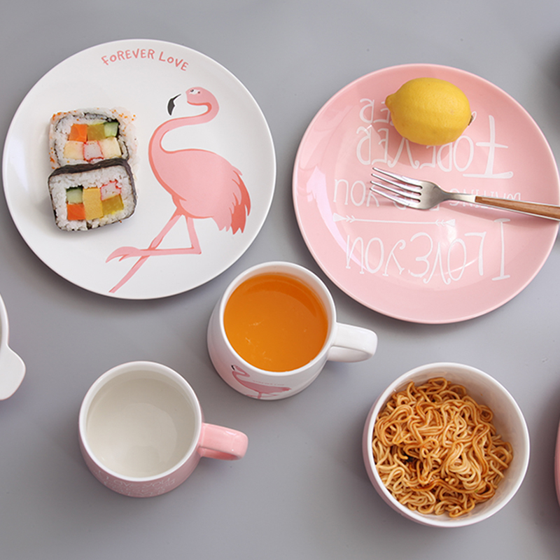 Creative European Steak Pink Flamingbird Ceramic Tableware Rice Bowl Package Fashion Household Personality Tableware