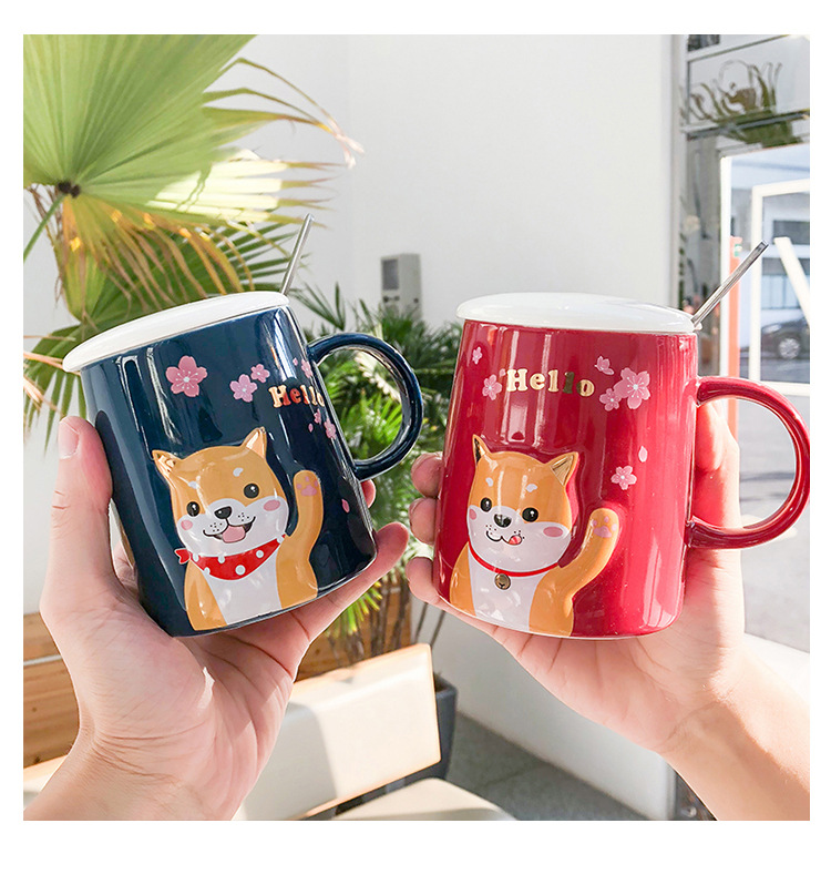 Love graces of rural style ceramic mugs shiba inu design mugs, 400 ml milk, valentine