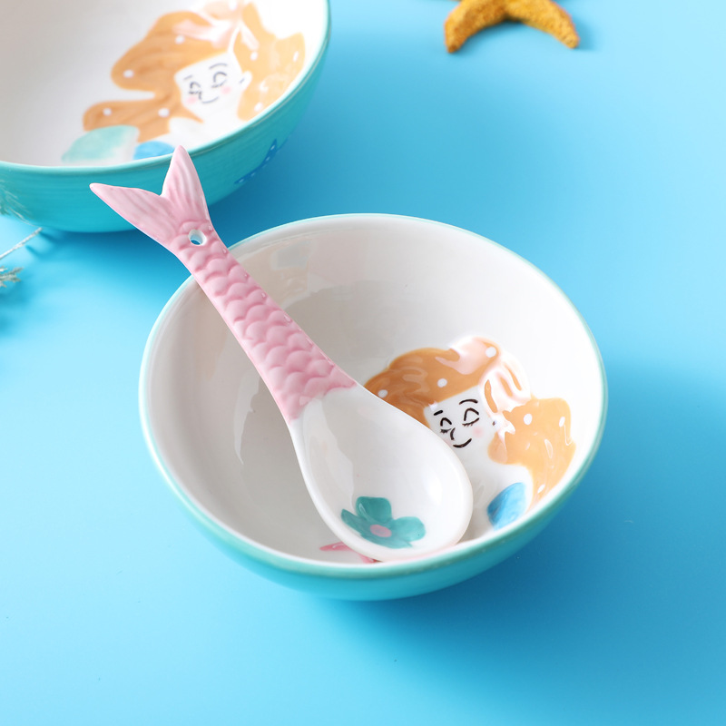 Love miss mermaid graces hand - made style design cartoon under glaze color porcelain tableware breakfast dishes