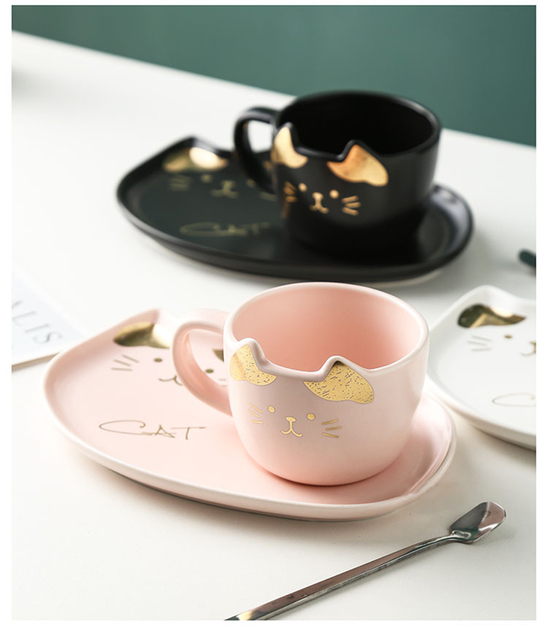 Love graces ceramic coffee cups of hot stamping cartoon cat design coffee cups and saucers suit household breakfast tray to send the spoon