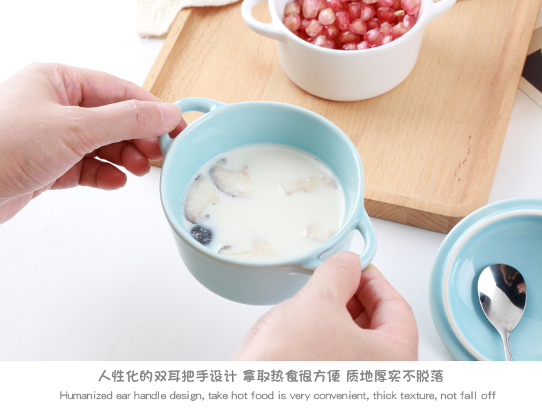 Jingdezhen ceramic ears with cover multicolor mousse cake baking small roast pudding dessert bowl bowl home breakfast dishes