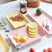 Aimei Hui Jingdezhen European-style embossed solid color rectangular plate household fruit plate double-eared sushi plate multi-color