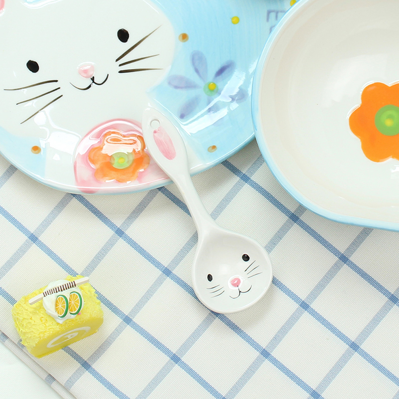 Love graces creative express cartoon animals eat run hand - made ceramic meal meal spoon, spoon, tableware
