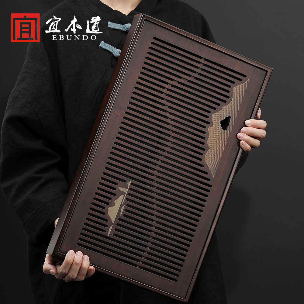 Walnut bamboo tea tray household bamboo water rectangular tea sea water storage tea tray Kung Fu drain dry tea tray