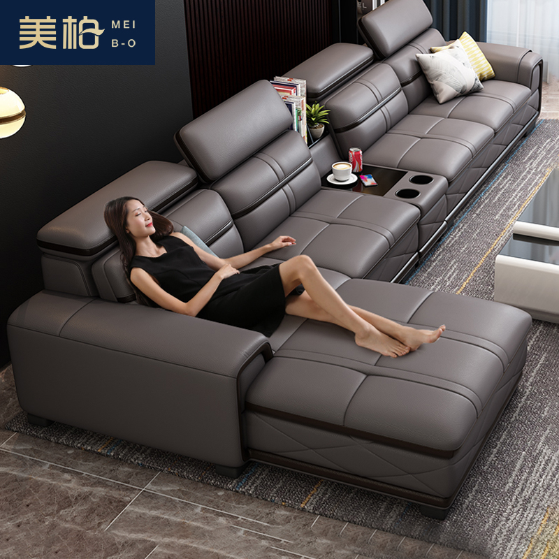 Modern minimalist leather sofa top layer cowhide light luxury Italian style small apartment sofa living room top layer cowhide combination