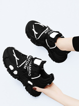 Black daddy shoes womens ins tide retro 2022 new spring autumn and winter thick bottom increased casual sports soft bottom