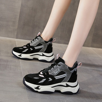 Thick-soled daddy shoes womens 2022 new retro sports autumn and winter plus velvet two cotton Hong Kong style explosive style increased height and lightness