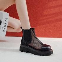 Leather sandals womens hollowed-out inner height-increasing small breathable womens boots summer 2022 new thin sandals net boots