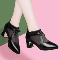 Baotou Sandals Womens Medium Heel Thick Heel 2022 New Womens Shoes Spring Autumn Summer Single Shoes Mesh Ladies Leather Shoes High Heels