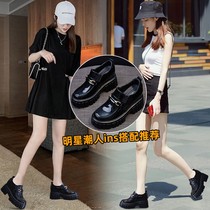 New inner heightening one pedal leather platform shoes womens spring and autumn shoes 2022 all-match British style high-heeled shoes