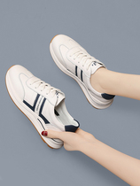 Womens flat white shoes 2022 spring new leather German training shoes running shoes travel leisure sports shoes