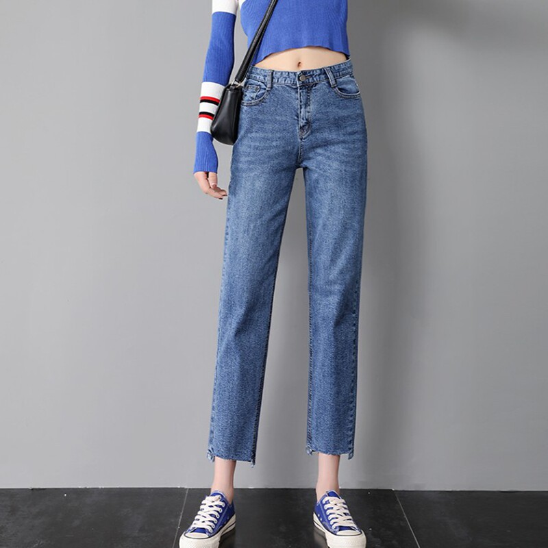 Sandro Moscoloni2021 Spring and Autumn new female Korean version of thin waist Joker straight nine jeans