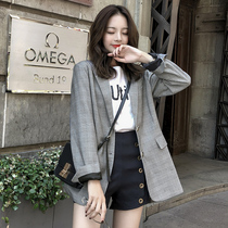 Sandro Moscoloni Korean womens suit 2020 new mid-length slim-fit retro plaid suit jacket