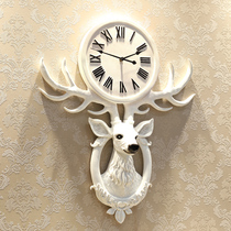 Resin deer head creative wall clock living room clock European fashion decoration wall clock bedroom entrance silent clock Wall watch