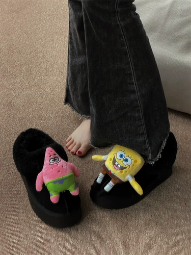 Мультяшные сапоги, зимняя флисовая обувь на платформе, коллекция 2022