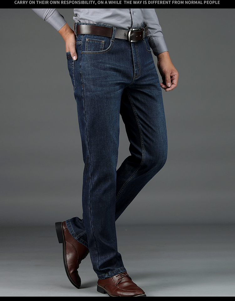 Xe jeep mùa đông cộng với quần jean nhung nam kinh doanh dày ấm áp lỏng lẻo quần co giãn nam thẳng quần short nam