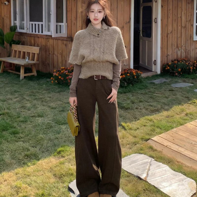 Retro Cape-Style Turtleneck Pullover Knitted Sweater for Women in Autumn and Winter New Style with Niche Design Mid-Sleeve Top Retro Cape-Style Turtleneck Pullover Knitted Sweater for Women in Autumn and Winter New Style with Niche Design Mid-Sleeve Top