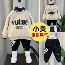 Korean children's clothing Boys' velvet suit 2022 new baby winter suit Children's thickened warm sweater set