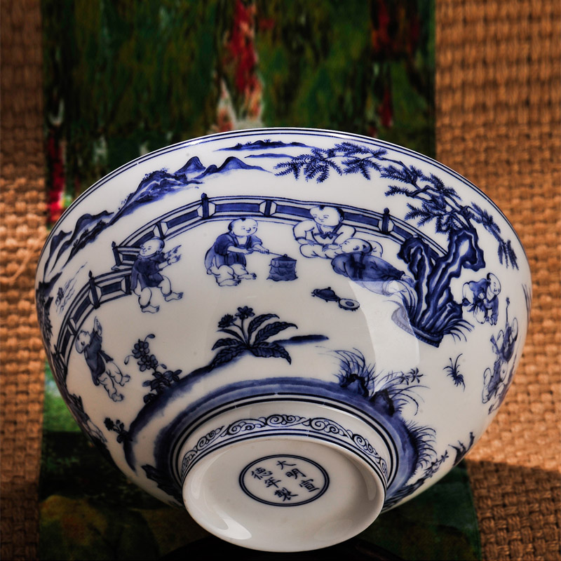 Baby play figure 8 hx blue and white porcelain jingdezhen ceramic bowl rainbow such use manually tableware suite instant noodles bowl big meal