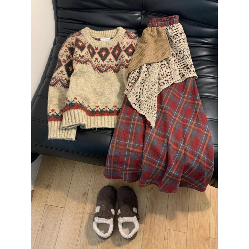 Autumn and Winter Outfit: a Complete Set of Korean-Style High-End Suits for Women, Including a Fair Isle Knitted Sweater and an Asymmetrical Skirt Two-Piece Set Autumn and Winter Outfit: a Complete Set of Korean-Style High-End Suits for Women, Including a Fair Isle Knitted Sweater and an Asymmetrical Skirt Two-Piece Set