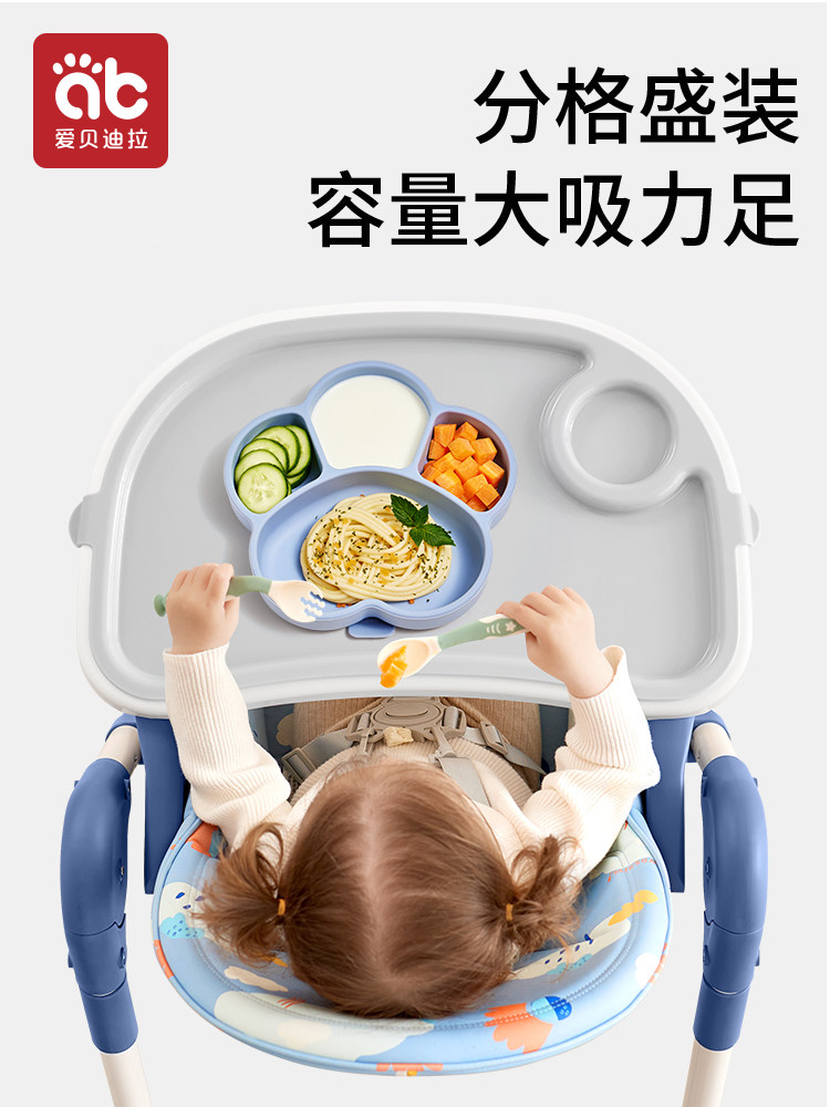 Baby Plate with Suction Cup, Divided Plate, Infant Silicone Straw, Supplementary Food Bowl, Eating Training Spoon, Children's Tableware Set