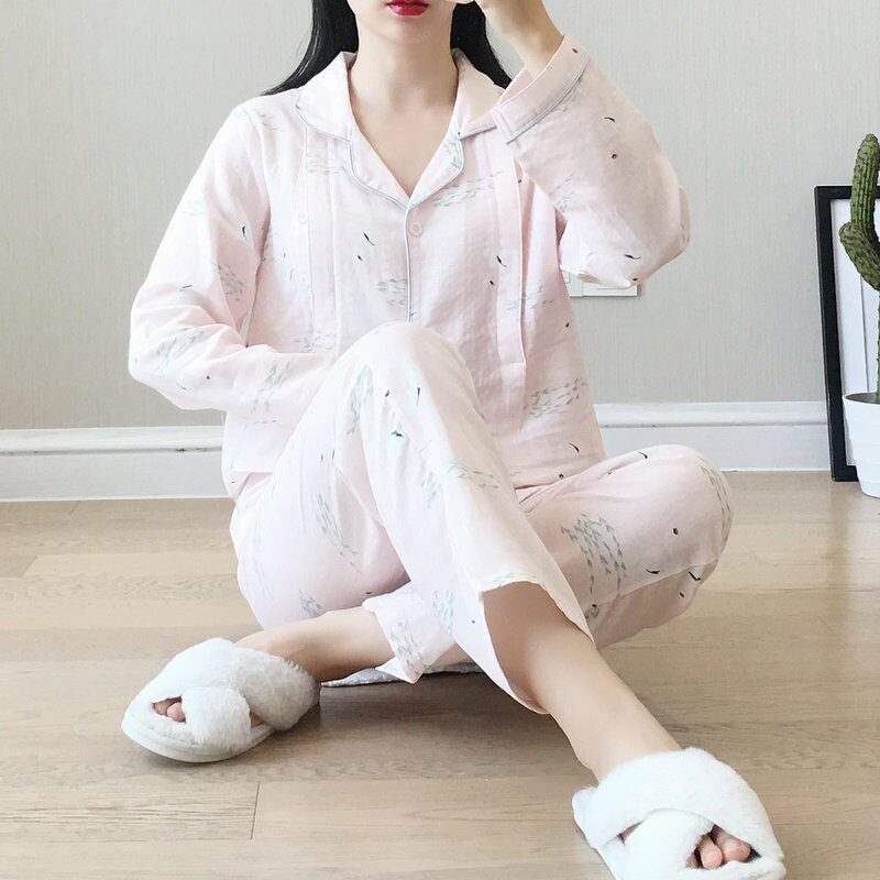 New Pure Cotton Gauze Lunar Sublunar Suit Spring Summer Thin postpartum breast-feeding dress Large size Pregnant Woman Breastfeeding Pajamas Spring Autumn Summer