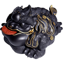 Chen Hongjun a famous purple sand tea pet ornament hand-painted with gold three-legged golden toad and brave tea toy exquisite tea ceremony accessories
