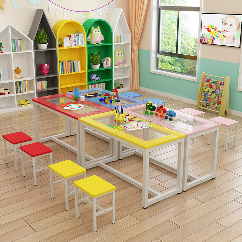 Tempered Glass Painting Fine Art Table Painting Room Table And Chairs Group Open Primary And Secondary School Kindergarten Class Table And Chairs Calligraphy Table Handmade Table