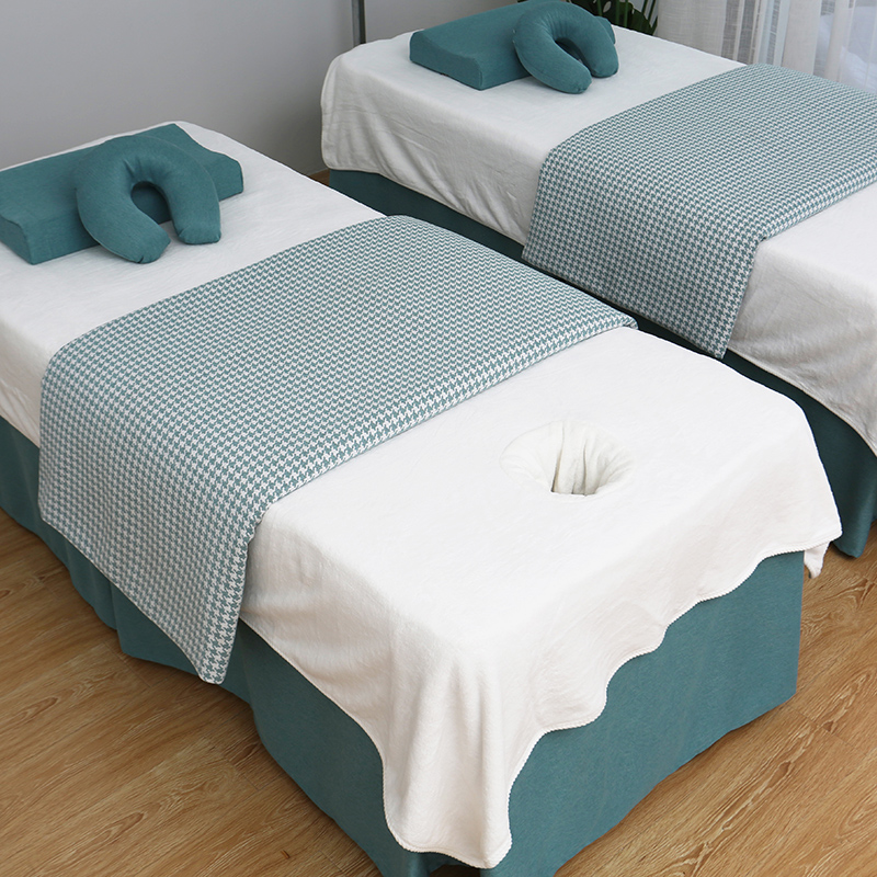 Zhengbo beauty salon bed cover four-piece solid color simple thick high-end body massage bed set four-piece set