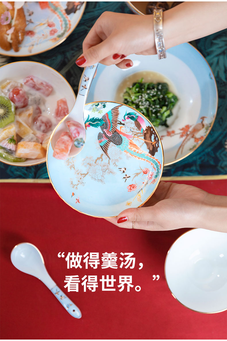 Mr Wei Summer Palace dishes suit household housewarming gift jingdezhen dishes tableware Chinese wind birds pay homage to the king