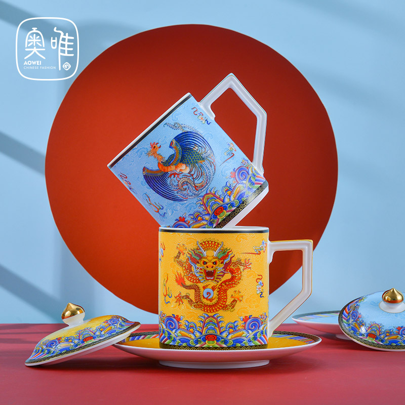 Jingdezhen premium ceramic cups with cover with handles tea household ipads porcelain enamel CAI li box office