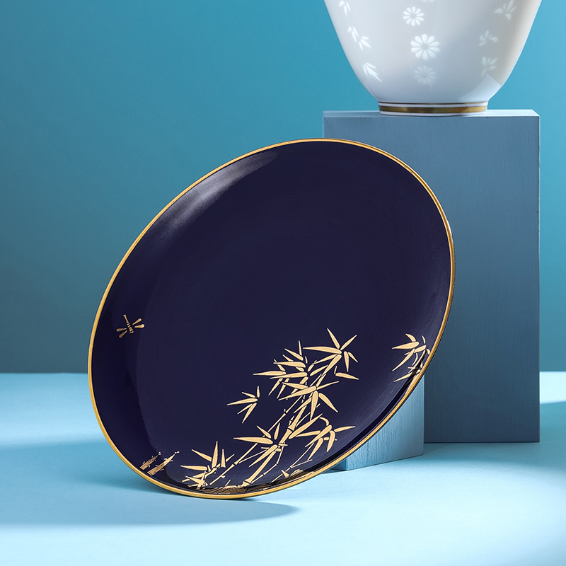 Mr Ji wei jingdezhen blue glaze ceramic household appreciating the dessert plate plate plate light snack dish of fruit bowl of key-2 luxury