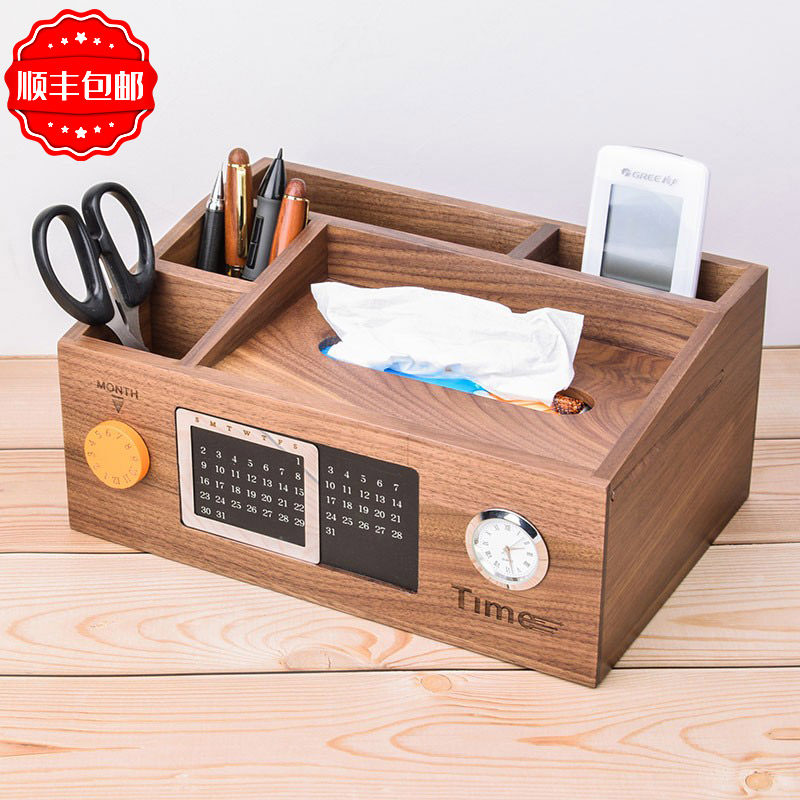 Solid wood multifunction pen holder Home remote control Creative fashion paper towel box toilet paper box desk face containing box