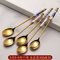 304 stainless steel coffee spoon mixing spoon short handle spoon Cup with dessert cake creative exquisite ceramic spoon
