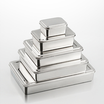 Stainless steel square plate Rectangular plate tray Household commercial box with lid steamed cake mold oven baking tray utensils