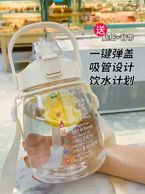 Large capacity water cup female summer with straw student Cup portable children kettle high color value Net Red big belly Cup